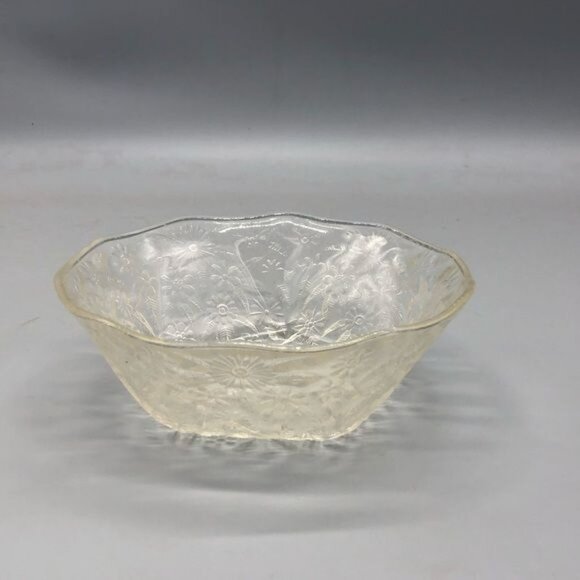 vintage glass floral clear serving bowl serving ripped 7x2.5" READ - Picture 2 of 8